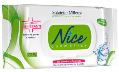 Nice - Toallitas desinfectantes milleusas, frescas e hidratantes para la piel con glicerina y pantenol, paquete de 72 toallitas húmedas