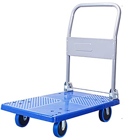 Faltbarer Schubkarren, Faltbarer Plattformwagen, Kunststoffdeck, Schubkarren, Metallgriff, Handwagen für den Transport, geräuschlose Räder, passend für Außen- und Innenwagen (Größe: mittel)