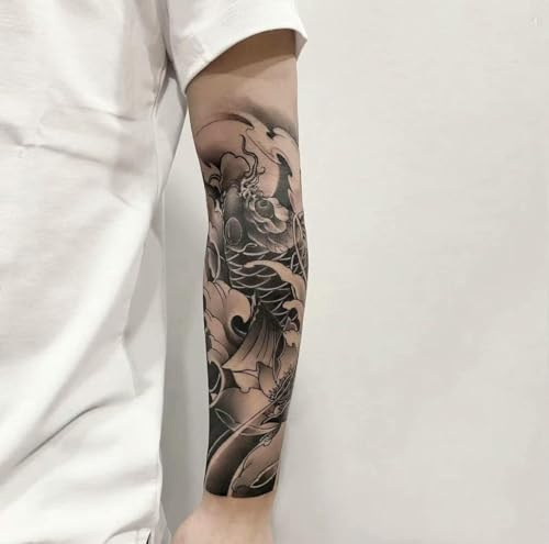 GoDdis Herbal Temporary Tattoo Fake Tattoo Sticker Juice Semi-Permanent Waterproof Large Picture Flower Hand Flower Arm Japanese Style Lasting For Two Weeks, 2Pcs-B