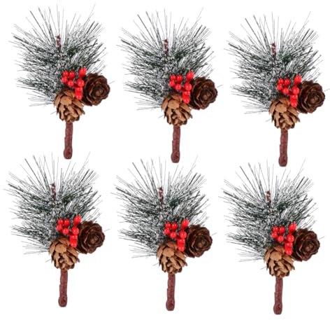 Zerodeko 6stücke Schneebedeckte Kiefernzweige Mit Schneeflocken Bedeckte Stechpalmenzweige Weihnachtszweige Mit Roten Beeren Und Kiefernzapfen