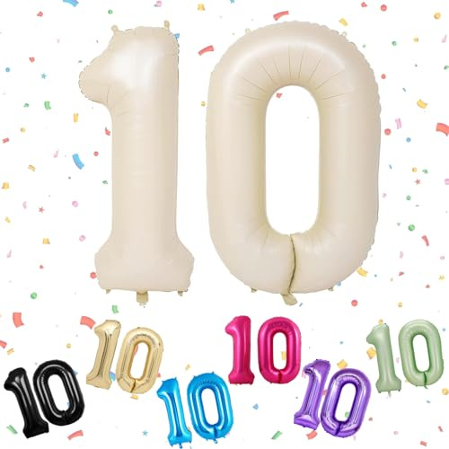 Beige Luftballon 10, Folienballon Zahl 10, 40 Zoll Helium Ballons 1 und 0, 10. Geburtstag Deko luftballon, Creme Luftballon 10. Geburtstag für 10th Geburtstagsdeko Jubiläum Party Deko