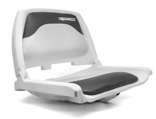 Waterside Captain Deluxe Allwetter Bootssitz – Klappbarer Angelstuhl für Boote – Ergonomisch & Robust – Wetterfester Kunststoff – Inklusive Montageschrauben – (weiß/dunkelgrau)
