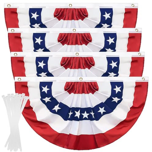 Lot de 4 fanions de drapeaux américains de 6,1 x 1,2 m, décoration patriotique avec attaches zippées, décorations du 4 juillet rouge, blanc, bleu, bannière plissée pour le jour de l'indépendance,