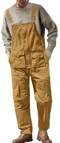 Generisch Arbeitshosen Männer Kurz, Arbeitslatzhose Herren, Multifunktion Arbeitshose Latzhose Mit Taschen Herren Kurz Jeans Knieschoner Latzhosen Arbeit Jeans Stretch Jeans (3XL, Earthy Yellow)