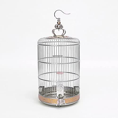 DLAZUM Edelstahl-Vogelkäfige, runder Metall-Vogelkäfig, großer Vogelhausträger, kreativer Retro-Vogelträger für Zuhause, Garten, Außenbereich (Silber, 42 cm)