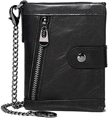 LVUNZJCA Herren-Geldbörse mit Kette RFID blockierender Kartenhalter aus Vintage-Leder