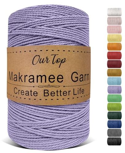 OurTop Premium Makramee Garn Lila, 2mm x 500m Macrame Cord Makramee Schnur Kordel, Garn für DIY Handwerk, Weben Dekoration, Hängepflanze Pflanze Aufhänger