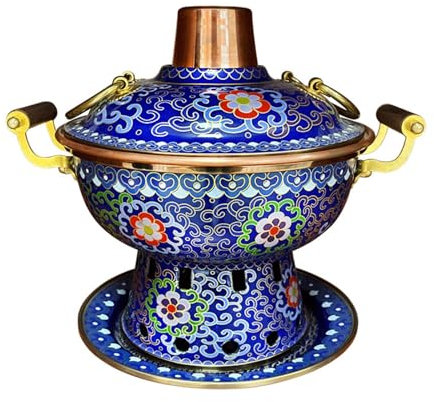 OYWEHECE Heißer Topf Durable Cloisonné Kupfer Single Alkoholherd Kleiner Heißer Topf Eine Person EIN Topf Haushalt Kleiner Reiner Kupfer Filigraner Topf Heißer Topf Einfach zu Reinigen,G,26CM