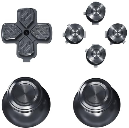 eXtremeRate Aluminium Knöpfe Buttons für ps5 Controller, DIY-Ersatz Thumb Grips Sticks Joysticks & D-Pad & Aktionstasten, Custom Metall Tasten Zubehör für ps5(Schwarz Grau)-KEIN Controller