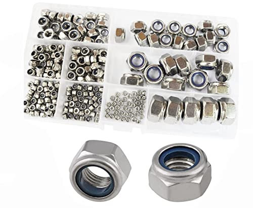 dvnFWKc Thread Knurled Nuts, Nylon-Kontermutter metrisches Gewinde Sechskant eingebettete Mutter 304 Edelstahl Kit M2 M2,5 M3 M4 M5 M6 M8 M10 M12,240St