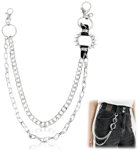Jean Chain Gothic Style, Punk Chains Belt Hip Hop Wallet Chain Metal Fashion Belt Double Trouser Chain Mens Accessories (Silver)