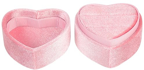 VOSAREA Boîte à Alliances Cœur en Velours Rose pour Mariage et Fiançailles | Abs et Éponge, Rubans Intégrés, Légère et Protectrice, Format Compact pour Présentation