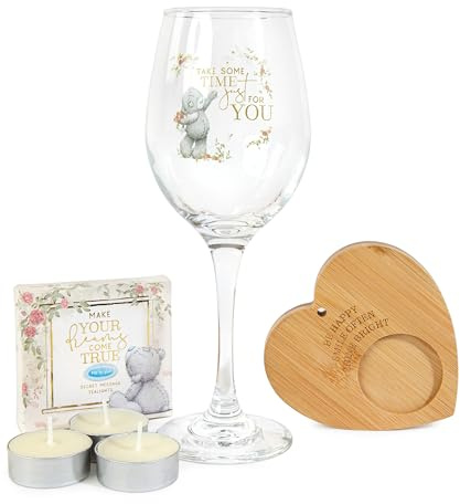 Me to You Tatty Teddy Weinglas, Teelichthalter aus Holz und Geheimbotschaft Teelichter in luxuriöser Geschenkbox – Signature Collection