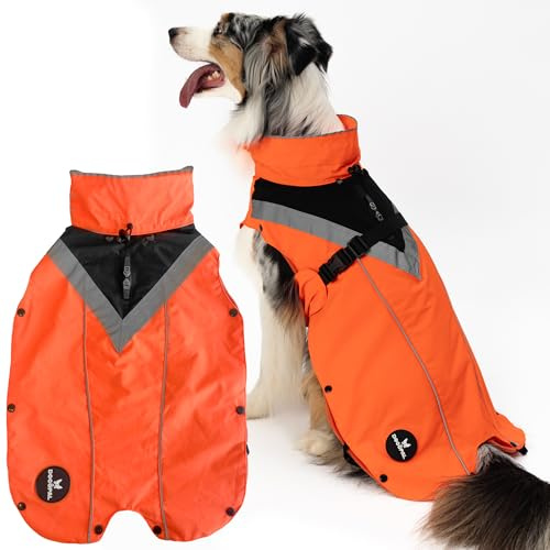 DOGOPAL Hundemantel mit herausnehmbarem Fleecefutter, wasserdichter Hunderegenmantel für kleine bis große Hunde (Orange, L)