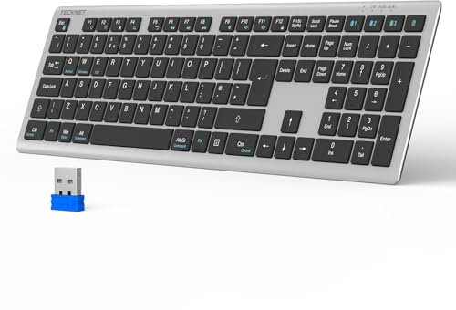 TECKNET Wireless Keyboard, Rechargeable 2.4GHz USB Bluetooth Keyboard for 4 Multi Devices, Ultra Slim Full Size UK Layout Keyboards for Laptop, Computer, Tablet, Desktop, Phone