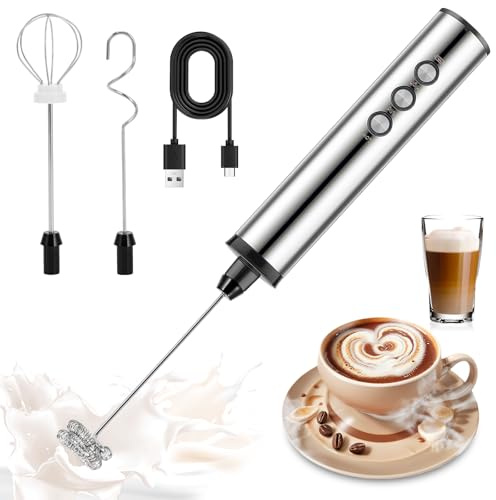 Handheld 3-Head Milk Frother, Stainless Steel Electric Whisk, Mini Hand Whisk Milk Frother Foamer, Drink Mixer for Matcha Coffee, Cappuccino, Protein Shakes Electric Stirrer Coffee Mixer Wand