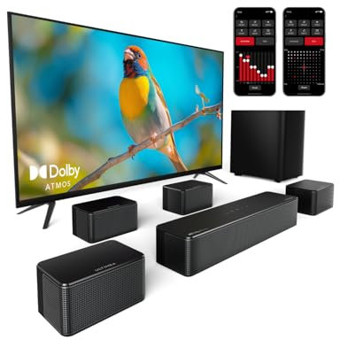 ULTIMEA 7.1 Soundbar for TV with Dolby Atmos, 4 Wired Surround Speakers, APP Control, 460W Surround Sound System for TV, Home Theater Sound System with 6.5 Wireless Subwoofer, Poseidon D80