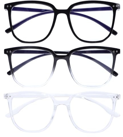 Risipu 3 Pack Blue Light Blocking Glasses, UV400 Protection, Transparent Frame, Anti Eyestrain for Men and Women, Lightweight and Comfortable for All Face Shapes