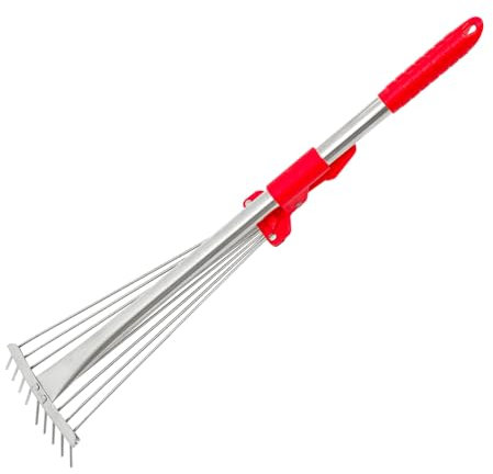 CIYODO Râteau De Jardin en Acier Inoxydable Solide, Râteau à Feuilles Rétractable pour Pelouses, Outil De Jardinage Compact à Poignée Ergonomique, pour Entretien Extérieur