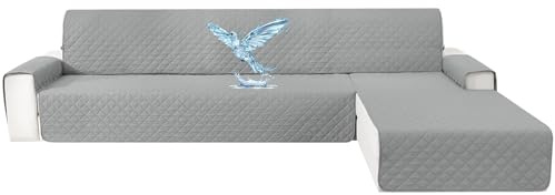 CYCMACO Wasserdicht Couch Überzug L Form 3 Sitzer, Rechts/Links Reversibel Couch Überzug Ecksofa, rutschfest Couchbezug L Form Mit Armlehne, Universal, Waschbar, Für Hund Katze, Hellgrau