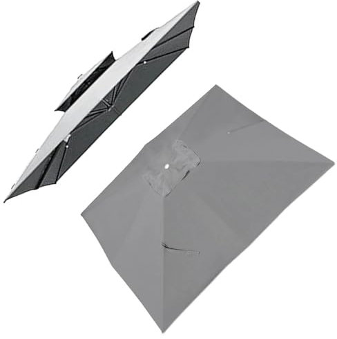 Housse de rechange pour parasol carré - 3 x 3 m - Tissu durable pour parasol déporté - Pour jardin, tonnelle, piscine, marché - 8 entretoises - Résistant à l'eau - Gris clair