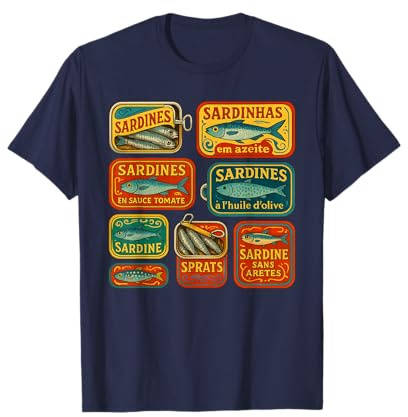 Vintage Sardinas Estañadas Pescado Retro Gráfico Para Hombres Mujeres Camiseta