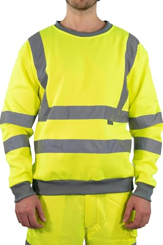 Mivaro Warnschutz Pullover Herren EN ISO 20471 Klasse 3 Sicherheits-Sweatshirt mit Reflexstreifen, Rundhals-Ausschnitt, Arbeitskleidung, Regular Fit, Arbeitspullover, Sicherheitskleidung