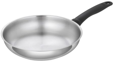 Kuhn Rikon Sartén clásica de acero inoxidable sin revestimiento con mango de baquelita que se mantiene fría, 28 cm, apta para inducción, apta para lavavajillas, diseño suizo