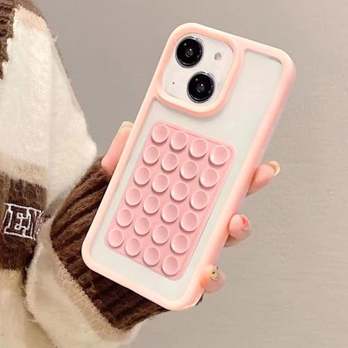 Yhsvie Custodia Trasparente per iPhone 14 plus/15 plus Ultra Sottile Cellulare Ventosa Rimovibile Custodia Clear Silicone Sntiurto Case Protettiva TPU Bumper Cover - Rosa