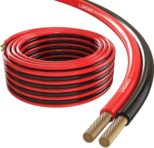 Lumonic Lautsprecherkabel | 25m Rot Schwarz | 2x 2,5mm² CCA | HiFi Boxenkabel | Audio Zwillingsleitung