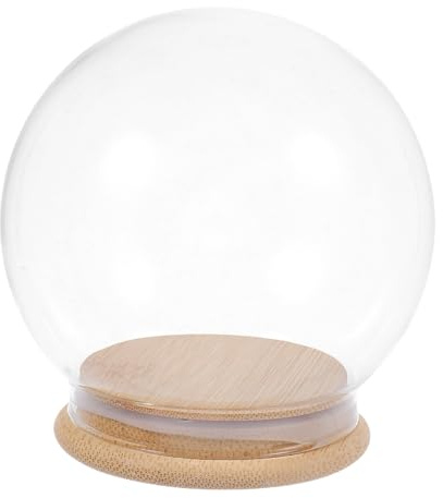 HAWILLOSCH Dôme en Verre 10 Cm avec Base en Bambou, Cloche Décorative Transparente pour Plantes Et Figurines, Terrarium DIY, Présentoir Anti-poussière, Décoration Intérieure Et Présent Unique
