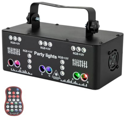awolsrgiop Discolicht Partylicht LED mit RGB & UV, DMX Effektstrahler & Fernbedienung, 4 Strobe Modi, Party Laser Projektor für DJ, Kneipen, KTV, Bühne, Hochzeit, Familientreffen, Klub