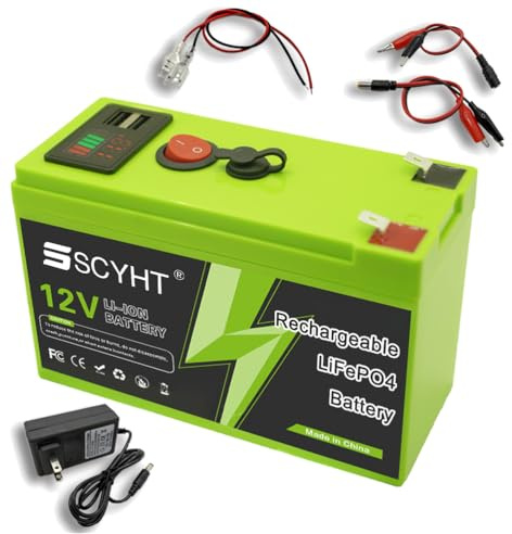 SSCYHT LiFePO4 Battery 12V 15Ah 6Ah 10Ah 8Ah Lithium Battery 12Ah Li-ion Batteries 12V Rechargeable Batteries for Backup Power with USB Port for 50W - 180W Motors,12V10Ah