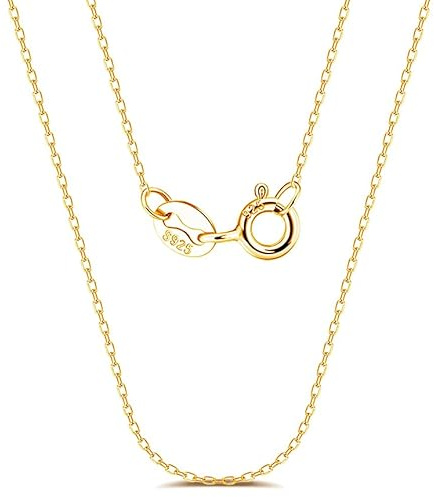EPHSUNA 925 Sterling Silver 1 mm Cable 14-30 Inch Chain Necklace - Silver or 18K Gold Plated