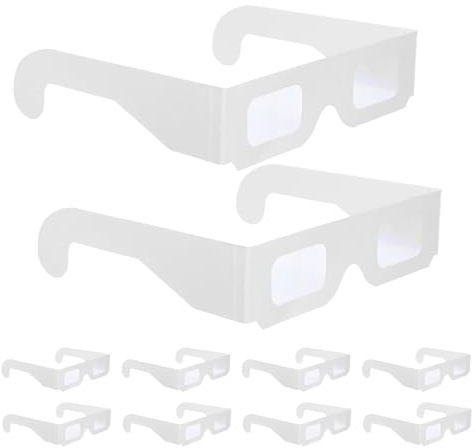 OUNONA 25pcs White 3D Diffraction Paper Glasses Rainbow Prism Festival Party Photo Props Funny Eyewear for Birthday and New Year Celebrations
