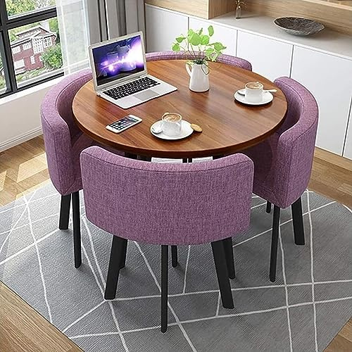 Modern Round Dining Table Set with 4 Chairs Small Office Conference Room Furniture Stylish Purple Dining Room & Kitchen Lounge Chairs (80cm / 31.5)