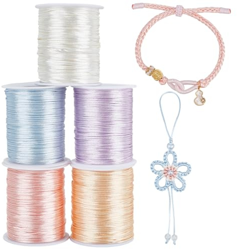 BENECREAT Cordoncino di seta satinata Rattail da 500 m, 5 colori Cordoncino in nylon per creazione di gioielli, perline, kumihimo, collane, diametro 1,5 mm