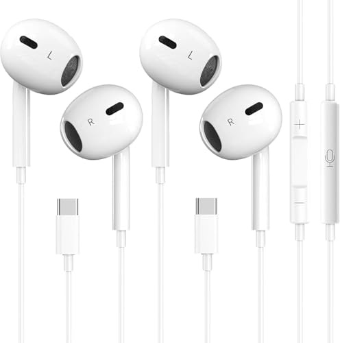 2 Pack Écouteurs USB C, Écouteurs USB Type C pour iPhone 17/16/15, Intra Auriculaires avec Micro et Contrôle du Volume, Samsung Galaxy S23/S22,Huawei, Google Pixel, iPad Pro/Air/Mini Android et Autres
