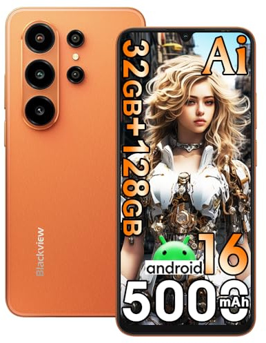 Blackview Wave 10 Android 16 Smartphone Pas Cher, 32 Go+128 Go/2 To, Telephone Portable Écran 6.88 HD+120Hz, 5000mAh, 32MP+13MP, Octa Core, 4G Double SIM Débloqué,WiFi 5/OTG/FM/Empreinte/Coque,Orange
