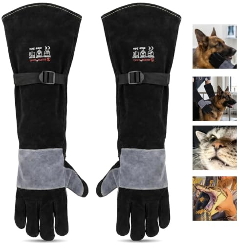 AOUCHI Rindsleder Bissfeste Handschuhe, Schweißhandschuhe, Kaminhandschuhe | 60 cm länger, Schutz vor Tierbissen/Schweißen/Hitzeschutz und Brandschutz/Kamine/Kürzen der Krallen von Haustieren
