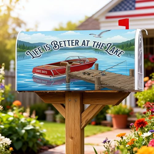 Fundas magnéticas para buzón de barco, lago al aire libre, muelle de lago, cubierta azul para buzón de correo para decoración de jardín al aire libre, patio, 18 x 21 pulgadas