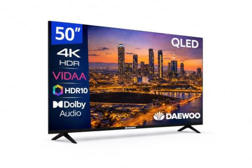 Daewoo 50VB56QV Smart TV 50 Pulgadas QLED 4K UHD, HDR10, Dolby Audio, Bluetooth, HDMI 2.1, Diseño Sin Marcos (Frameless), Funciones de accesibilidad, Gama 2026