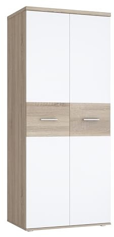 Forte Winnie Armoire 80, 2 Portes, Style Scandinave, Chêne Sonoma/Blanc, 80x189x53cm