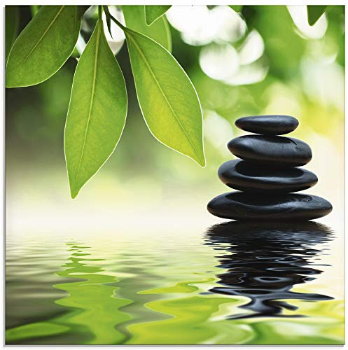 ARTland Wanddeko Glasbilder Wandbild Glas Bild einteilig Quadratisch Asien Wellness Entspannung Spa Zen Steine Gräser Pyramide Wasser T5UJ