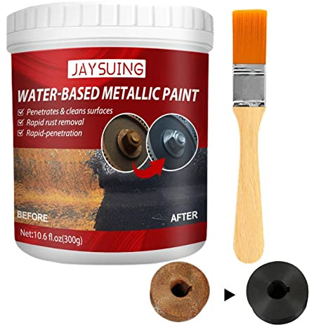 óxido metal 300 g con cepillo, pintura metalizada base agua, protección antioxidante, protección del coche, inhibidor óxido, funciona en estructuras acero oxidado