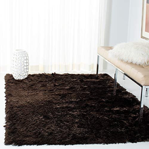 Safavieh Alfombra Shag Sala de Estar, Comedor, Dormitorio - Paris Shag Collection, Pelo Largo, Chocolate, 122 X 183 cm
