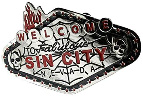 eeddoo® Gürtelschnalle - Welcome to Sin City (Buckle für Wechselgürtel für Damen und Herren | Belt Frauen Männer Oldschool Rockabilly Metall Gothic Wave Rock Biker Western Trucker Casino Skull)