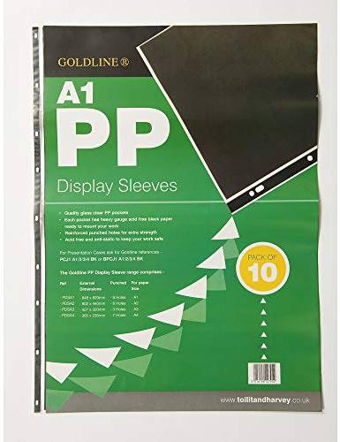 Clairefontaine PDSA1Z Goldline Packung (mit 10 Ersatzhüllen für Zeichenmappen, antistatisch, säurefrei, glatt, DIN A1, 59,4 x 84,1 cm, 150µ, 9-fach Lochung) transparent