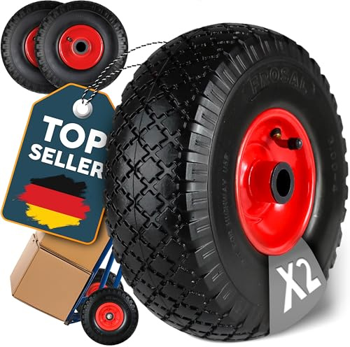 FROSAL 2x Luftrad 260mm (3.00-4) mit roter Stahlfelge – Ersatzrad für Bollerwagen & Sackkarre – Luftreifen mit Rollenlager, 20mm Achse – belastbar bis 150kg