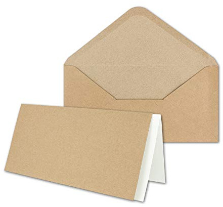 150x Set aus Klappkarten mit Umschlägen & Einlegeblätter - DIN Lang Recycling Einladungskarten in Braun Kraftpapier - Blanko zum Selbstgestalten